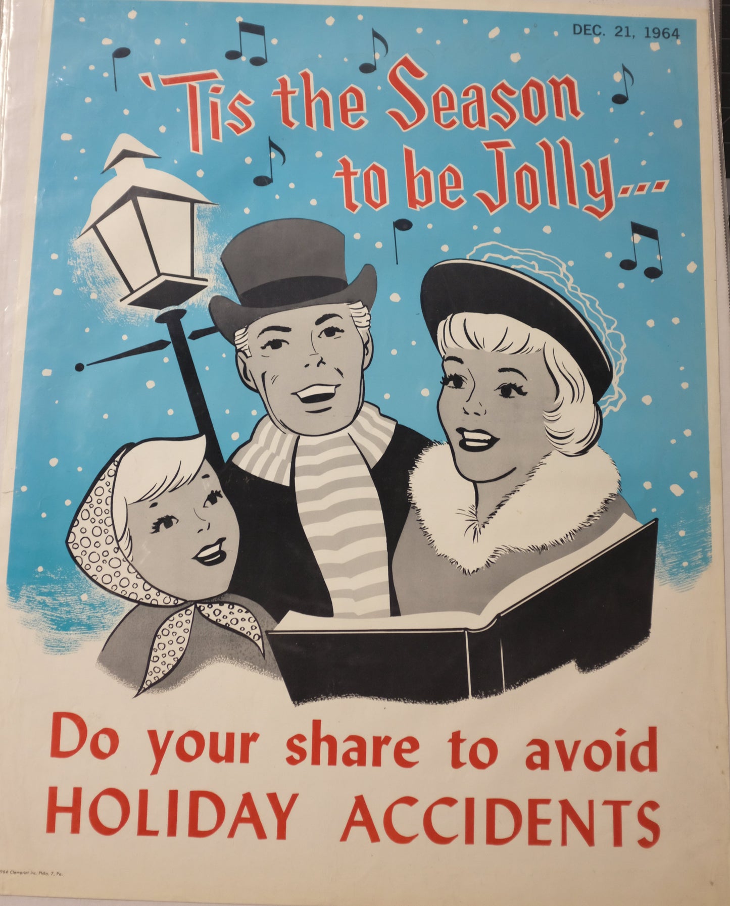 Vintage safety poster with characters and text