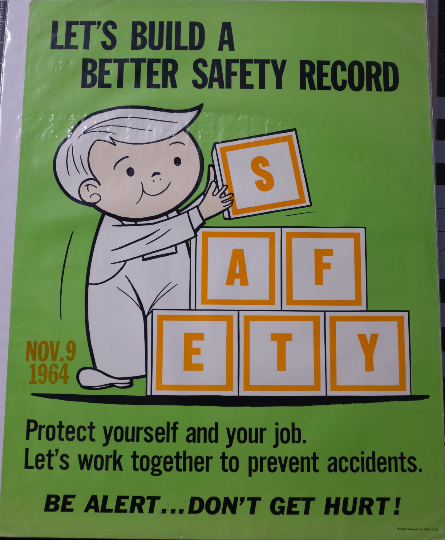 1964 Clemprint "Build a good safety record" Factory PSA Poster
